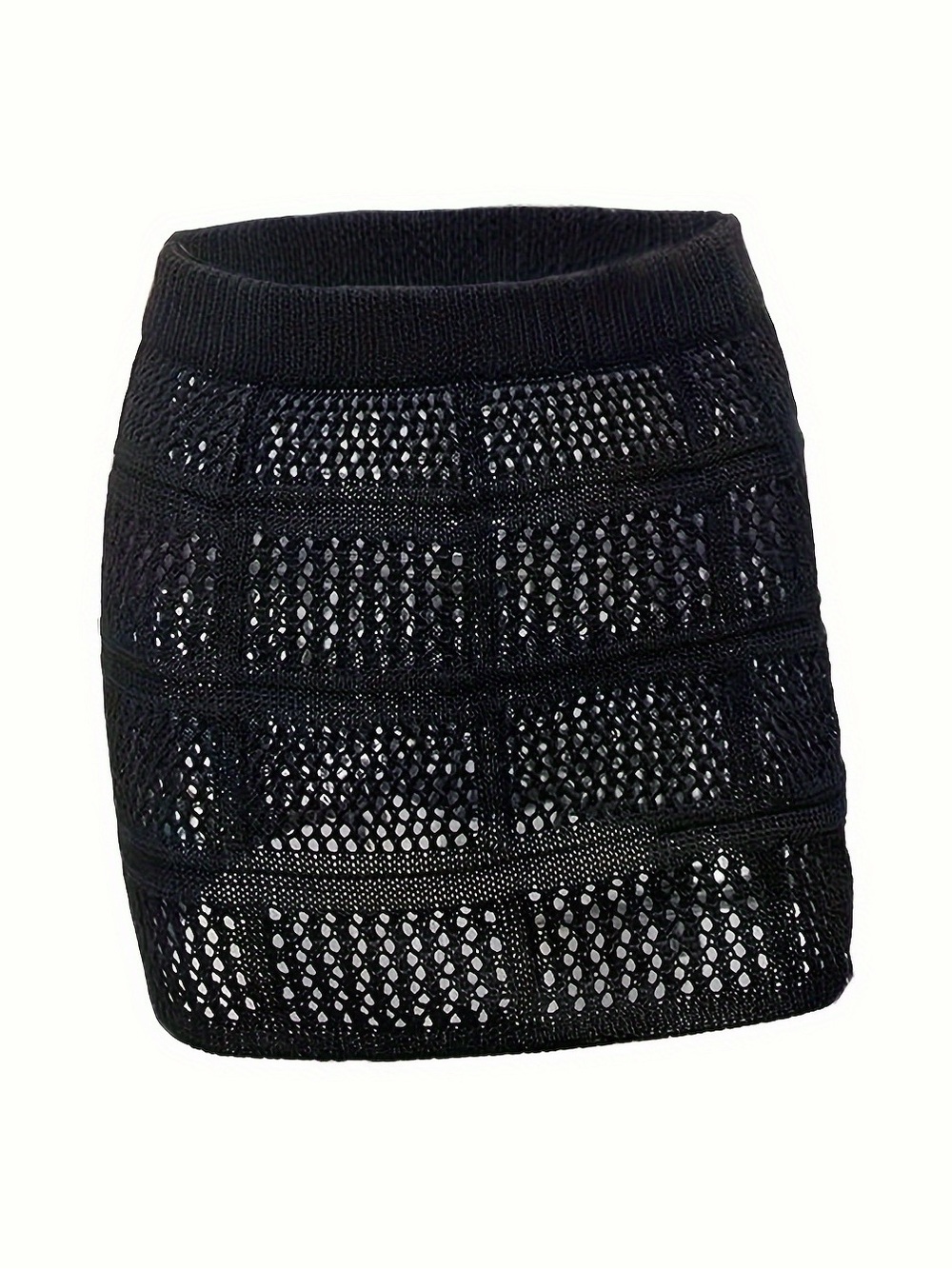 Black Knit Mesh Crochet Mini Skirt